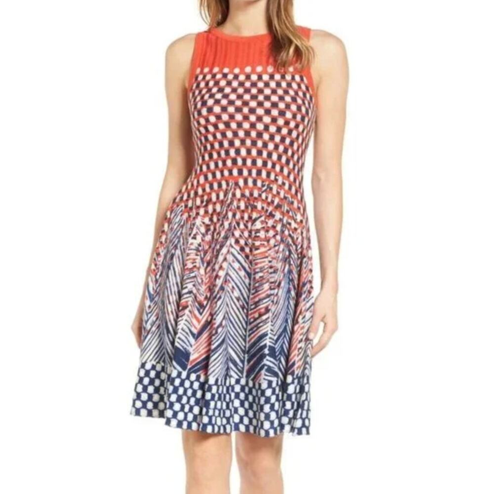 NIC+ZOE Sweater Knit Dress Size XL Multicolor Geometric Knee Length Fit and Flar